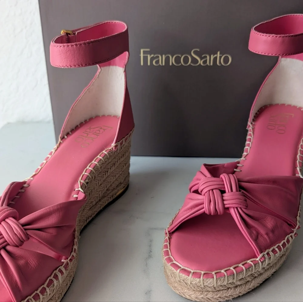 Franco Sarto Pink Espadrille Wedge Sandals Knot Front Ankle Strap Size 8 New